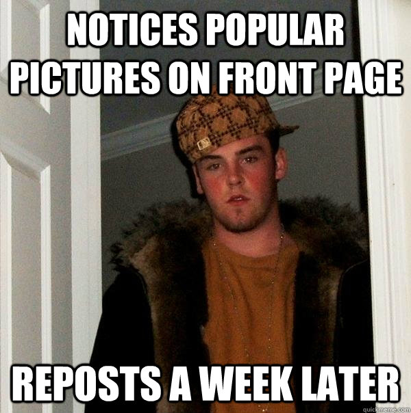 Notices popular pictures on front page Reposts a week later - Notices popular pictures on front page Reposts a week later  Scumbag Steve