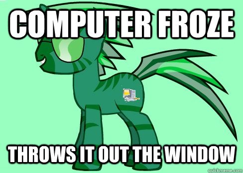 computer froze throws it out the window - computer froze throws it out the window  violent pony