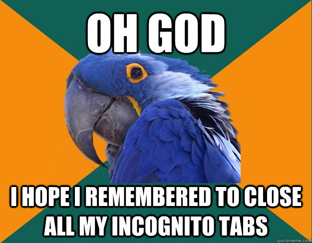Oh God I hope I remembered to close all my incognito tabs - Oh God I hope I remembered to close all my incognito tabs  Paranoid parrot flat tire