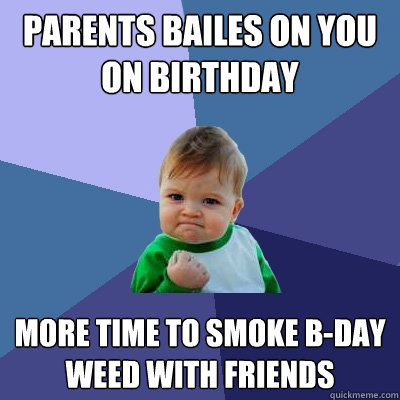 Parents bailes on you on birthday more time to smoke b-day weed with friends  Success Kid