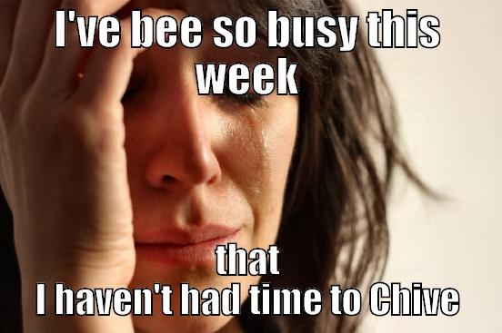 I'VE BEE SO BUSY THIS WEEK THAT I HAVEN'T HAD TIME TO CHIVE First World Problems