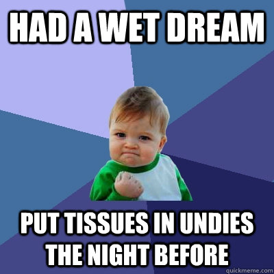 Had a wet dream put tissues in undies the night before - Had a wet dream put tissues in undies the night before  Success Kid