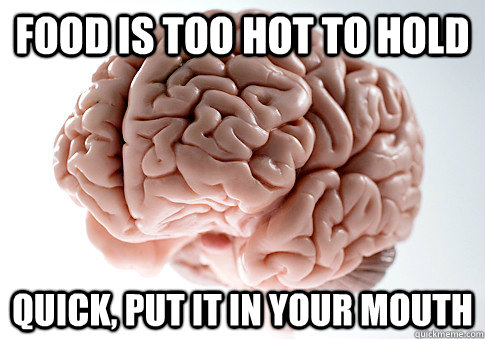 FOOD IS TOO HOT TO HOLD QUICK, PUT IT IN YOUR MOUTH  Scumbag Brain