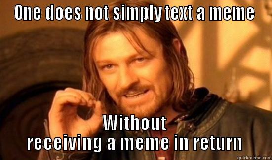 ONE DOES NOT SIMPLY TEXT A MEME WITHOUT RECEIVING A MEME IN RETURN Boromir