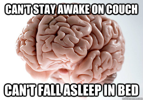 Can't stay awake on couch can't fall asleep in bed - Can't stay awake on couch can't fall asleep in bed  Scumbag Brain