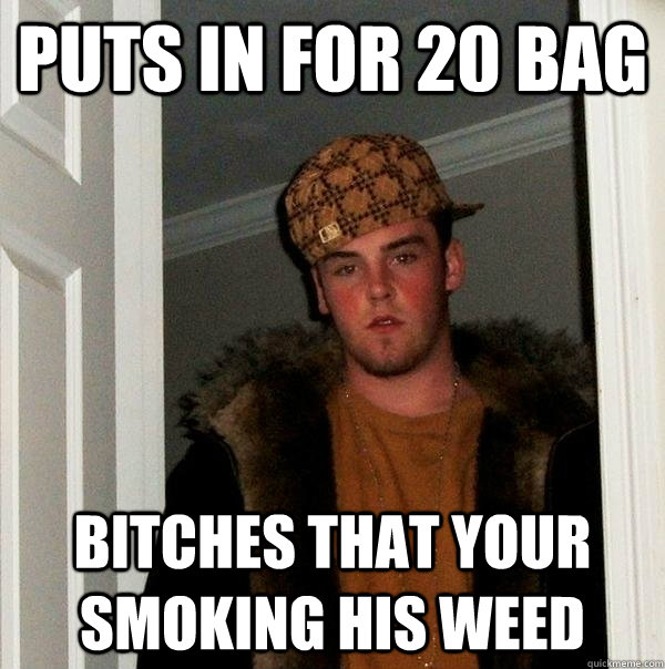 Puts in for 20 bag Bitches that your smoking his weed - Puts in for 20 bag Bitches that your smoking his weed  Scumbag Steve