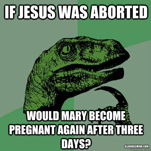 If Jesus was aborted Would Mary become pregnant again after three days? gloriousmind.com  Philosoraptor