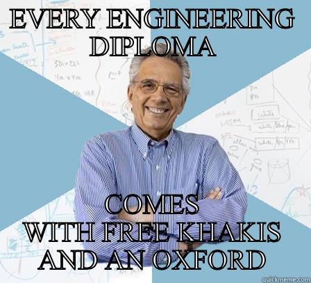 EVERY ENGINEERING DIPLOMA COMES WITH FREE KHAKIS AND AN OXFORD Engineering Professor