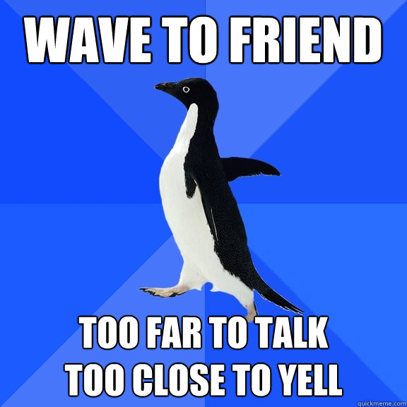 Wave to Friend too far to talk
Too close to yell  Socially Awkward Penguin