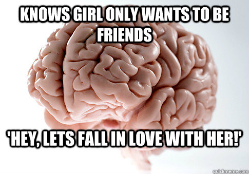 Knows girl only wants to be friends 'Hey, Lets fall in love with her!'  Scumbag Brain