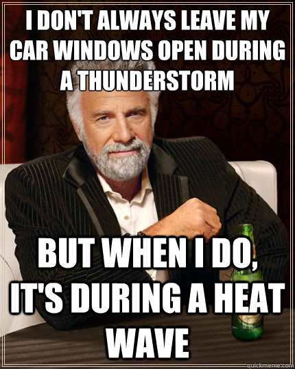 i don't always leave my car windows open during a thunderstorm but when i do, it's during a heat wave  The Most Interesting Man In The World