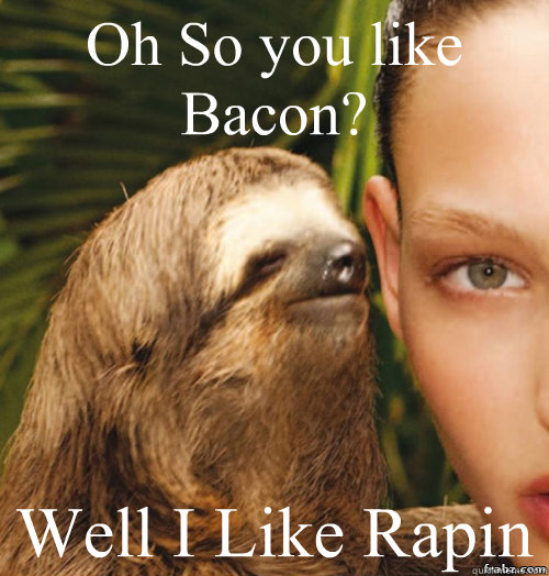 Oh So you like Bacon? Well I Like Rapin  rape sloth