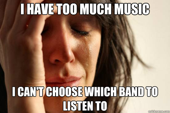 I have too much music I can't choose which band to listen to  First World Problems