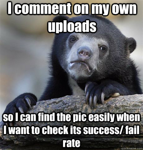 I comment on my own uploads so I can find the pic easily when I want to check its success/ fail rate - I comment on my own uploads so I can find the pic easily when I want to check its success/ fail rate  Confession Bear