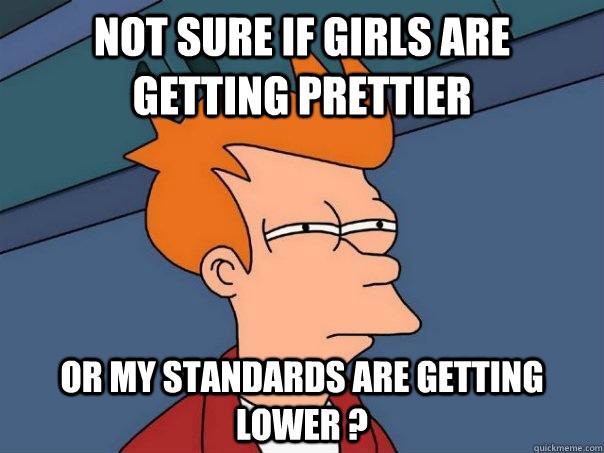 not sure if girls are getting prettier Or my standards are getting lower ?  Futurama Fry