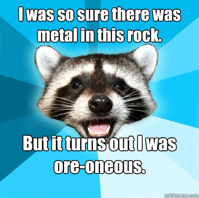 I was so sure there was metal in this rock. But it turns out I was ore-oneous.  Lame Pun Coon