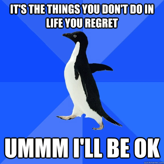 It's the things you don't do in life you regret Ummm i'll be ok - It's the things you don't do in life you regret Ummm i'll be ok  Socially Awkward Penguin