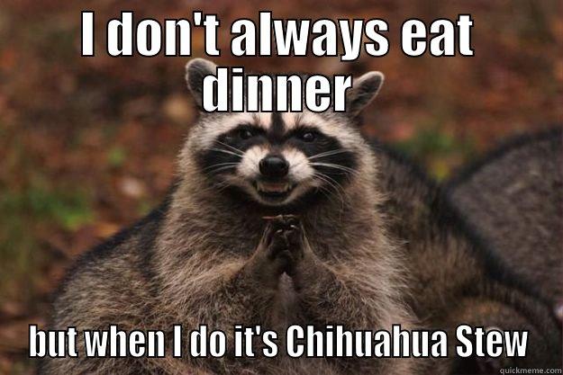 I DON'T ALWAYS EAT DINNER BUT WHEN I DO IT'S CHIHUAHUA STEW Evil Plotting Raccoon