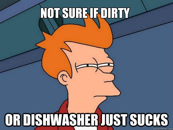 Not sure if dirty Or dishwasher just sucks  Futurama Fry