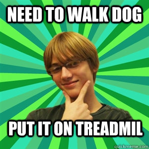 need to walk dog put it on treadmil  