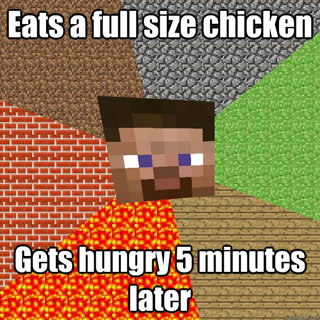 Eats a full size chicken Gets hungry 5 minutes later  Minecraft