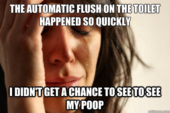 The automatic flush on the toilet happened so quickly I didn't get a chance to see to see my poop - The automatic flush on the toilet happened so quickly I didn't get a chance to see to see my poop  First World Problems