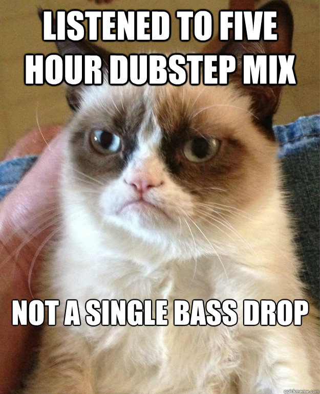 listened to five hour dubstep mix  not a single bass drop  Grumpy Cat