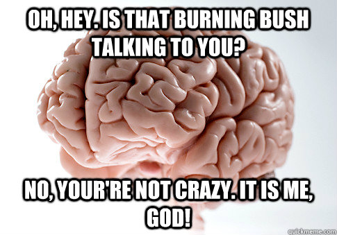 Oh, hey. Is that burning bush talking to you? No, your're not crazy. It is me, God!  Scumbag Brain