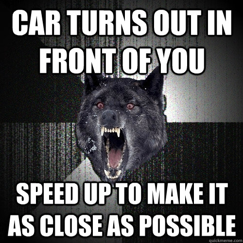 Car turns out in front of you speed up to make it as close as possible  Insanity Wolf