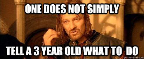 One does not simply Tell a 3 year old what to  do   