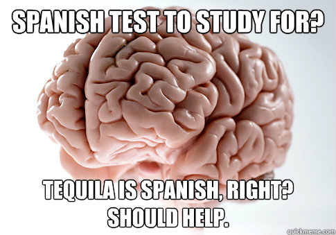 Spanish test to study for? tequila is spanish, right? should help.  Scumbag Brain