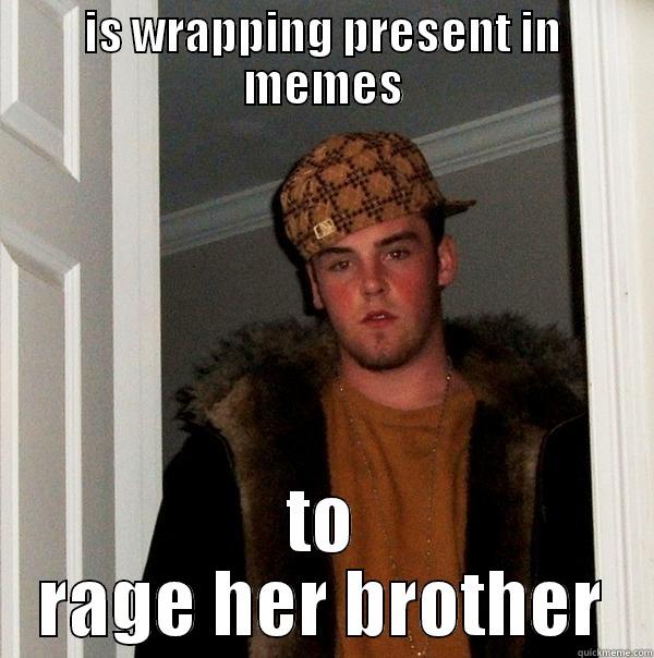 IS WRAPPING PRESENT IN MEMES TO RAGE HER BROTHER Scumbag Steve