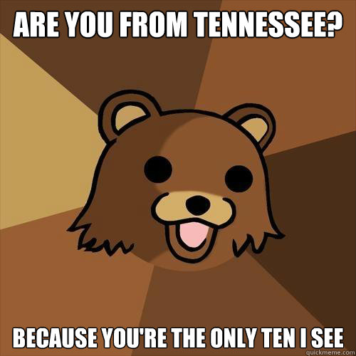 Are you from Tennessee? Because you're the only ten I see  Pedobear