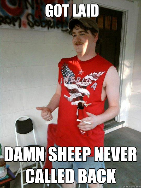 got laid damn sheep never called back  Redneck Randal