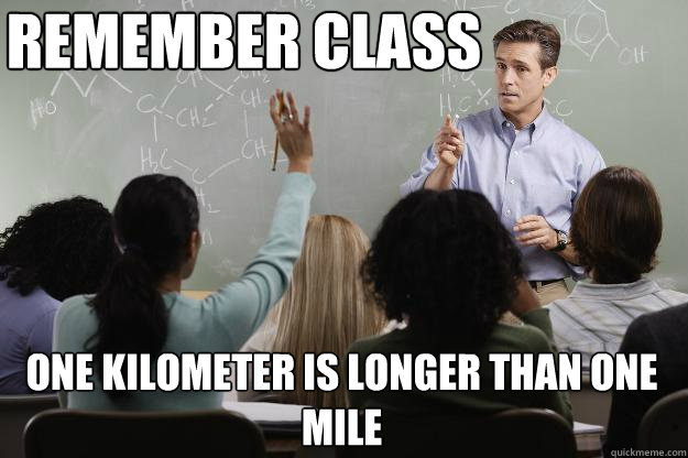 Remember class One Kilometer is longer than one Mile  