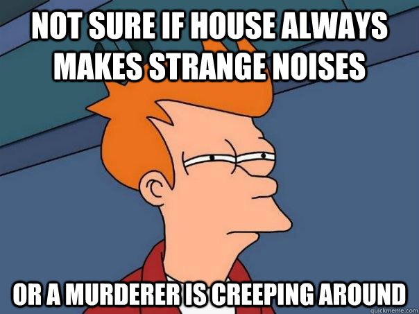 Not sure if house always makes strange noises or a murderer is creeping around - Not sure if house always makes strange noises or a murderer is creeping around  Futurama Fry