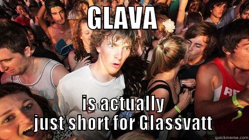                 GLAVA                  IS ACTUALLY JUST SHORT FOR GLASSVATT Sudden Clarity Clarence