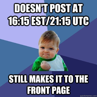 Doesn't Post at 16:15 EST/21:15 UTC Still Makes it to the front page  Success Kid