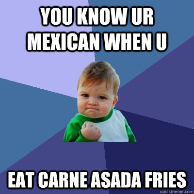 you know ur mexican when u eat carne asada fries - you know ur mexican when u eat carne asada fries  Success Kid