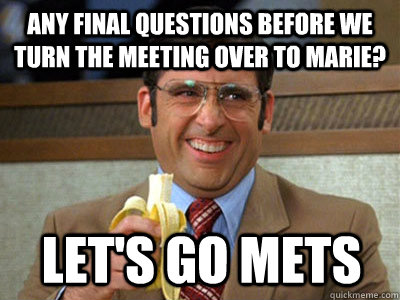 Any final questions before we turn the meeting over to Marie? Let's go Mets - Any final questions before we turn the meeting over to Marie? Let's go Mets  Brick Tamland