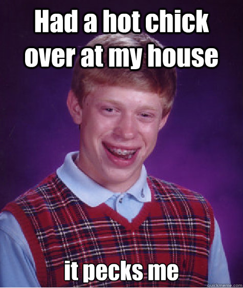 Had a hot chick over at my house it pecks me  Bad Luck Brian