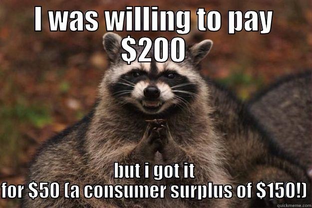 I WAS WILLING TO PAY $200 BUT I GOT IT FOR $50 (A CONSUMER SURPLUS OF $150!) Evil Plotting Raccoon