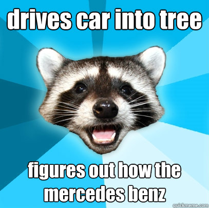 drives car into tree figures out how the mercedes benz - drives car into tree figures out how the mercedes benz  Lame Pun Coon