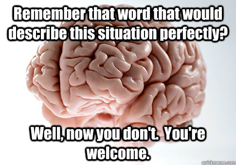 Remember that word that would describe this situation perfectly? Well, now you don't.  You're welcome. - Remember that word that would describe this situation perfectly? Well, now you don't.  You're welcome.  Scumbag Brain