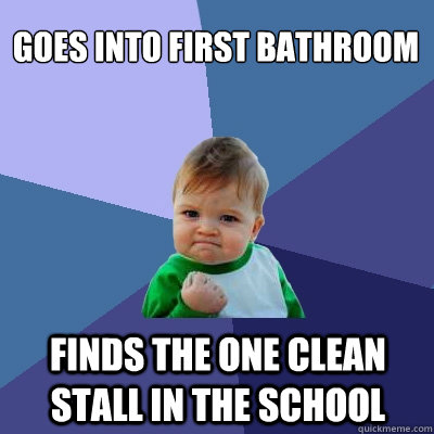 Goes into first bathroom Finds the one clean stall in the school  Success Kid