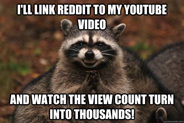 I'll link reddit to my youtube video and watch the view count turn into thousands!  Evil Plotting Raccoon