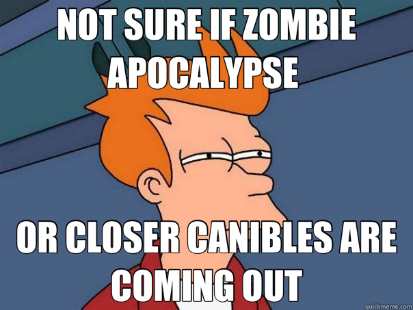 NOT SURE IF ZOMBIE APOCALYPSE  OR CLOSER CANIBLES ARE COMING OUT  Futurama Fry