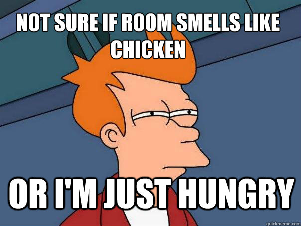 Not sure if room smells like chicken Or I'm just hungry  Futurama Fry