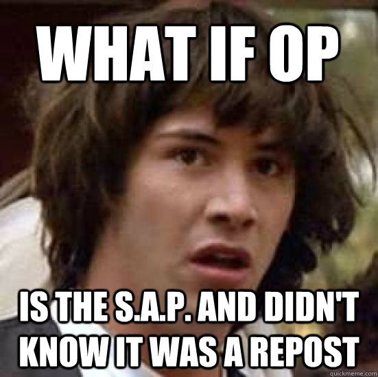 What if OP Is the S.A.P. and didn't know it was a repost  conspiracy keanu