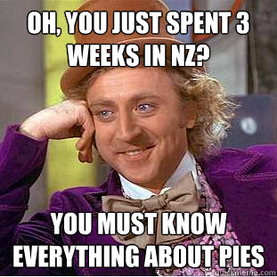 Oh, You just spent 3 weeks in NZ? You must know everything about pies - Oh, You just spent 3 weeks in NZ? You must know everything about pies  Condescending Wonka